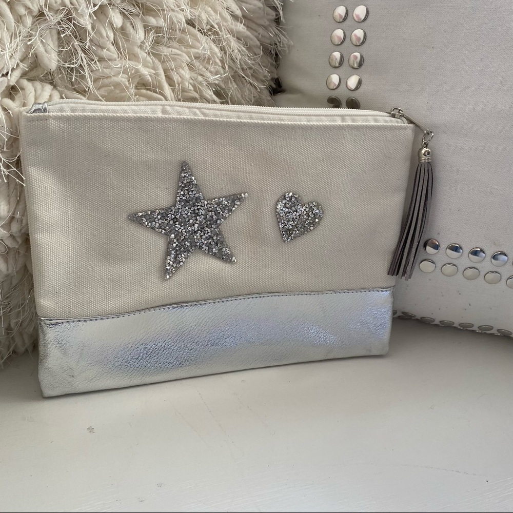 Handmade Makeup Bag - Rhinestone Heart & Star - Tassle Zipper